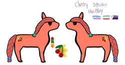 Size: 4200x2176 | Tagged: safe, artist:apple, imported from derpibooru, oc, oc only, oc:cherry striker, earth pony, pony, abrosexual pride flag, both cutie marks, bow, braid, braided tail, coat markings, color palette, colored hooves, dark sclera, dorsal stripe, ear, earth pony oc, eye scar, facial scar, freckles, full body, hair bow, hooves, mane, polyamory pride flag, ponified, pride, pride flag, rain world, reference sheet, scar, side view, simple background, solo, tail, tail bow, transgender pride flag, transparent background