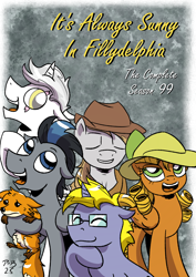 Size: 1550x2192 | Tagged: safe, artist:pony-berserker, imported from derpibooru, oc, oc:final drive, oc:longhaul, oc:silver sickle, oc:slipstream, oc:southern comfort, fox, it's always sunny in philadelphia, parody