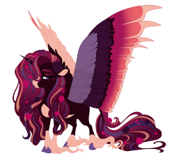 Size: 5400x4900 | Tagged: safe, artist:gigason, imported from derpibooru, oc, oc only, oc:dark romance, alicorn, pony, absurd resolution, adoptable, adult blank flank, alicorn oc, blank flank, coat markings, colored, colored belly, colored eyebrows, colored hooves, colored pinnae, colored wings, colored wingtips, eye markings, eyelashes, eyeshadow, facial markings, female, female oc, flat colors, flower, flower in hair, flower in tail, flower on ear, gradient legs, gradient mane, gradient tail, gradient wings, hair over one eye, hoof fluff, hooves, horn, leonine tail, lidded eyes, long feather, long fetlocks, long mane, long tail, looking back, magenta coat, magenta mane, magenta tail, magical lesbian spawn, makeup, mare, mare oc, multicolored mane, multicolored tail, multicolored wings, obtrusive watermark, offspring, pale belly, parent:oc:barcarolle rose, parent:princess cadance, parents:canon x oc, pink wingtips, purple coat, purple eyes, purple eyeshadow, purple hooves, simple background, smiling, snip (coat marking), socks (coat markings), solo, spread wings, standing, striped horn, striped mane, striped tail, tail, thin tail, three quarter view, transparent background, unicorn horn, unshorn fetlocks, watermark, wavy mane, wavy tail, wings