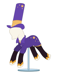 Size: 1985x2582 | Tagged: safe, artist:hazy skies, imported from derpibooru, pony, absurd resolution, ai interpretation, clothes, doug dimmadome, floating, hat, jewelry, leggings, mannequin, necklace, outfit, simple background, solo, stand, stars, top hat, transparent background, vector