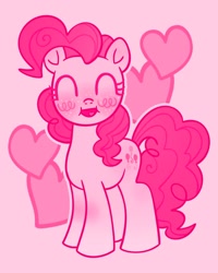 Size: 1440x1800 | Tagged: safe, artist:ivydapple, imported from derpibooru, pinkie pie, earth pony, pony, :p, blushing, eyes closed, freckles, heart, looking at you, open mouth, pink background, simple background, smiling, smiling at you, solo, tongue out