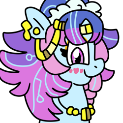 Size: 1000x1000 | Tagged: safe, artist:jadeharmony, imported from derpibooru, cyborg, cyborg pony, earth pony, pony, leak, bust, colored, ear piercing, female, g5, jewelry, mare, my little pony: tell your tale, necklace, odessa evensong, piercing, portrait, simple background, solo, the petal gala, transparent background