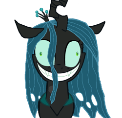 Size: 920x894 | Tagged: safe, artist:fearlescriss, edit, imported from derpibooru, queen chrysalis, changeling, changeling queen, crazy face, creepy, creepy smile, faic, female, insanity, simple background, smiling, solo, white background