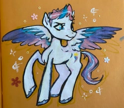 Size: 1024x894 | Tagged: safe, artist:hotots, imported from derpibooru, zipp storm, pegasus, pony, female, g5, mare, raised hoof, solo, spread wings, tail, traditional art, unshorn fetlocks, wings