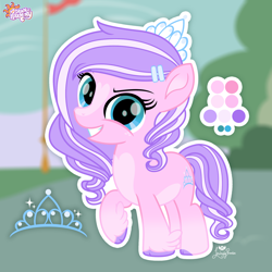 Size: 2000x2000 | Tagged: safe, artist:lovinglypromise, imported from derpibooru, diamond tiara, pony, alternate design, alternate hairstyle, alternate universe, looking at you, new dawn of harmony, raised hoof, redesign, smiling, smiling at you, solo, standing on three hooves