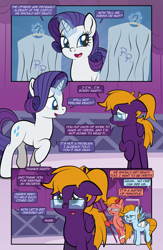 Size: 1920x2948 | Tagged: safe, artist:alexdti, imported from derpibooru, rarity, oc, oc:aqua lux, oc:purple creativity, oc:warm focus, pegasus, pony, comic:quest for friendship retold, angel, devil, glasses, magic, shoulder angel, shoulder devil