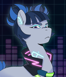 Size: 2799x3291 | Tagged: safe, artist:l211art, imported from derpibooru, cyborg, cyborg pony, pony, leak, angry, eyeshadow, female, frowning at you, g5, looking at you, makeup, mare, my little pony: tell your tale, scowl, solo, the petal gala, zinnea