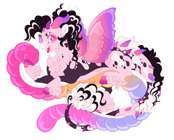 Size: 5200x4200 | Tagged: safe, artist:gigason, imported from derpibooru, oc, oc only, oc:gumball galore, draconequus, absurd resolution, adoptable, blaze (coat marking), chest fluff, coat markings, colored, colored eyebrows, colored eyelashes, colored head, colored hooves, colored horns, colored wings, colored wingtips, colorful, curly hair, curly mane, curly tail, curved horns, cute, cute little fangs, facial markings, fangs, female, female oc, fetlock tuft, flat colors, flying, gradient hooves, gradient horns, gradient wings, gummy worm, hooves, horn, horns, interspecies offspring, leg markings, long tail, looking back, mismatched eyebrows, mismatched eyelashes, multiple horns, obtrusive watermark, offspring, open mouth, open smile, parent:discord, parent:oc, parent:oc:little sunshine, parents:canon x oc, pink, pink eyes, pink hooves, purple coat, purple wingtips, shiny wings, simple background, small wings, smiling, socks (coat markings), solo, spikes, spots, spread wings, tail, tail markings, three quarter view, transparent background, two toned hair, two toned mane, two toned tail, watermark, wings