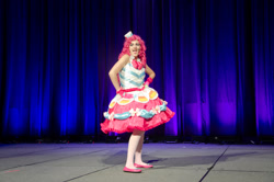 Size: 2047x1356 | Tagged: safe, artist:sarahndipity cosplay, imported from derpibooru, pinkie pie, human, bronycon, bronycon 2015, clothes, cosplay, costume, dress, gala dress, irl, irl human, photo