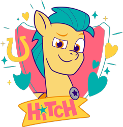 Size: 1817x1880 | Tagged: safe, imported from derpibooru, hitch trailblazer, earth pony, pony, .ai available, .svg available, g5, g5 brand assets, male, my little pony: tell your tale, official, sheriff's badge, simple background, solo, stallion, svg, transparent background, vector