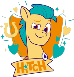 Size: 1817x1880 | Tagged: safe, imported from derpibooru, hitch trailblazer, earth pony, pony, .ai available, .svg available, g5, g5 brand assets, male, my little pony: tell your tale, official, sheriff's badge, simple background, solo, stallion, svg, transparent background, vector