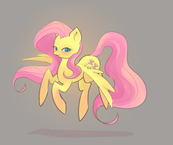 Size: 2395x2000 | Tagged: safe, artist:couka-jeiko, imported from derpibooru, fluttershy, pegasus, pony, female, flying, gray background, high res, looking at you, mare, simple background, smiling, solo