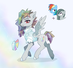 Size: 2578x2384 | Tagged: safe, artist:couka-jeiko, imported from derpibooru, oc, oc only, pegasus, pony, adoptable, clothes, female, fusion, fusion:marble pie, fusion:rainbow dash, high res, mare, solo, watermark