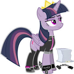 Size: 4085x4085 | Tagged: safe, imported from derpibooru, mean twilight sparkle, twilight sparkle, alicorn, ankle cuffs, clothes, crown, cuffs, jewelry, paper, regalia, solo, twilight sparkle (alicorn)