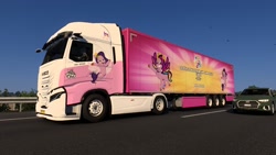 Size: 1600x900 | Tagged: safe, artist:jdmpon3, artist:prixy05, imported from derpibooru, pipp petals, pony, car, euro truck simulator 2, g5, game, game screencap, itasha, outdoors, ponified, semi truck, truck