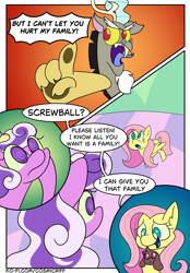 Size: 1640x2360 | Tagged: safe, artist:c0smicriff, imported from derpibooru, discord, fluttershy, screwball, draconequus, earth pony, hybrid, pegasus, pony, comic:a screwy reunion, comic, female, interspecies offspring, male, mare, offspring, parent:discord, parent:fluttershy, parents:discoshy