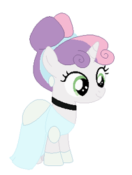 Size: 278x368 | Tagged: safe, artist:cheerful9, imported from derpibooru, sweetie belle, pony, unicorn, alternate hairstyle, base used, base:selenaede, choker, cinderella, clothes, cute, diasweetes, disney princess, dress, female, filly, foal, glass slipper (footwear), gown, hairband, horn, poofy shoulders, smiling, solo