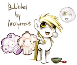 Size: 1188x1002 | Tagged: safe, artist:mortalcoil17, imported from derpibooru, derpy hooves, pegasus, pony, fanfic:bubbles, bubble, female, food, muffin, solo