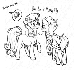 Size: 1957x1835 | Tagged: safe, artist:magickkat75, imported from derpibooru, bon bon, lyra heartstrings, misty fly, sweetie drops, earth pony, pegasus, pony, unicorn, blushing, crack shipping, crying, female, heart, horn, mare, raised hoof, shipping, shipping denied, sketch