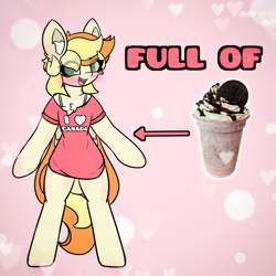 Size: 2160x2160 | Tagged: safe, artist:sodapop sprays, imported from derpibooru, oc, oc only, pegasus, pony, blushing, clothes, drink, eye clipping through hair, full of pilk, lactose intolerant, meme, milkshake, shirt, solo