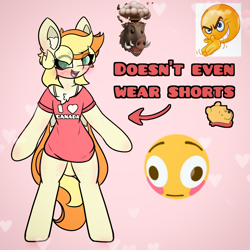 Size: 1920x1920 | Tagged: safe, artist:sodapop sprays, imported from derpibooru, oc, oc only, oc:sodapop sprays, pegasus, pony, blushing, clothes, eye clipping through hair, full of pilk, i love canada, meme, shirt, shitposting, solo