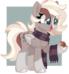 Size: 2067x2217 | Tagged: safe, artist:cinnamontee, imported from derpibooru, oc, oc only, oc:maple bee, pegasus, pony, clothes, female, leaf, mare, scarf, solo, striped scarf