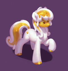 Size: 1505x1565 | Tagged: safe, artist:orchidpony, imported from derpibooru, oc, oc only, oc:sunny side, earth pony, food pony, original species, pony, colored pupils, egg (food), egg pony, female, food, fried egg, mare, ponified, raised hoof, simple background, solo