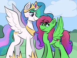 Size: 2048x1535 | Tagged: safe, artist:doodle-hooves, princess celestia, oc, oc only, pony, duo, female, looking at each other, mare