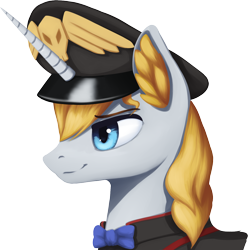 Size: 1548x1561 | Tagged: safe, artist:mrscroup, imported from derpibooru, prince blueblood, pony, unicorn, equestria at war mod, bowtie, bust, cap, clothes, hat, horn, male, portrait, simple background, skull, solo, stallion, transparent background