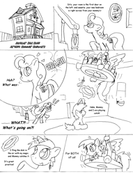 Size: 1012x1327 | Tagged: safe, artist:conner cogwork, imported from derpibooru, carrot top, derpy hooves, dinky hooves, golden harvest, pegasus, pony, comic:life with derpy, carrot top's garden, female, mare, monochrome