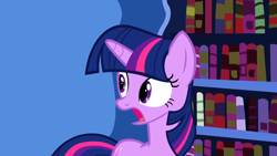 Size: 1920x1080 | Tagged: safe, imported from derpibooru, screencap, twilight sparkle, pony, unicorn, friendship is magic, bookshelf, female, horn, mare, my little pony, solo, twilight's canterlot home, unicorn twilight