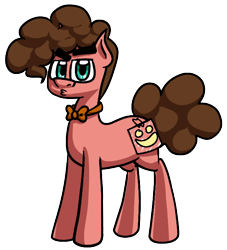 Size: 588x648 | Tagged: safe, artist:alittleofsomething, imported from derpibooru, oc, oc only, oc:banana pie, oc:bananas wit, alternate hairstyle, alternate tailstyle, askbananaswit, bananas wit's cutie mark, bowtie, clothes, costume, fake cutie mark, hairstyle, hairstyle swap, imitation, look-alike, mane swap, not funny, pompadour, pouting, simple background, solo, tail, transparent background