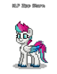 Size: 800x1036 | Tagged: safe, artist:blackblade360, edit, edited screencap, imported from derpibooru, screencap, zipp storm, pegasus, pony, pony town, blue hooves, cyan eyes, digital art, female, g5, mare, pixel art, simple background, smiling, tail, three toned wings, transparent background, two toned mane, two toned tail, unshorn fetlocks