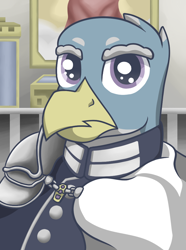 Size: 756x1017 | Tagged: safe, artist:cofido, imported from derpibooru, oc, oc only, oc:jürgen von grypsburg, griffon, equestria at war mod, bust, clothes, griffon oc, male, portrait, solo