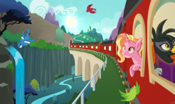 Size: 1998x1181 | Tagged: safe, artist:pelinstwinkle, imported from derpibooru, griffon, pony, unicorn, horn, train, vector used