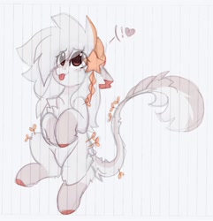 Size: 1462x1515 | Tagged: safe, artist:little-sketches, oc, oc only, oc:ayaka, earth pony, pony, :p, blaze (coat marking), butt fluff, cheek fluff, chest fluff, colored hooves, digitally colored, earth pony oc, emanata, ethereal mane, eye clipping through hair, eyebrows visible through hair, female, floating heart, floppy ears, hairclip, heart, hooves to the chest, hooves together, leg fluff, leonine tail, looking up, mare, plant, sitting, socks (coat markings), solo, starry mane, stars, streamers, tongue out, traditional art