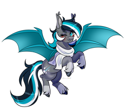 Size: 1353x1174 | Tagged: safe, artist:legendaryshadee, imported from derpibooru, oc, oc only, oc:starfall skies, bat pony, pony, clothes, female, mare, one eye closed, scarf, simple background, solo, transparent background, wink