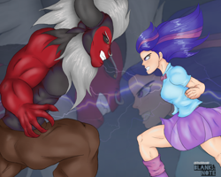 Size: 2700x2160 | Tagged: safe, artist:blanknote, imported from derpibooru, lord tirek, twilight sparkle, anthro, human, equestria girls, action pose, fight, humanized, meme, simple background