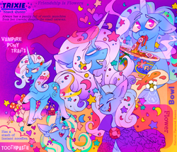 Size: 1754x1500 | Tagged: safe, artist:ayyolilikoi, imported from derpibooru, trixie, pony, unicorn, anus, eating, eyes closed, fangs, female, fetlock tuft, food, furrowed brow, horn, instant noodles, mare, noodles, nudity, ponut, solo, text, unshorn fetlocks