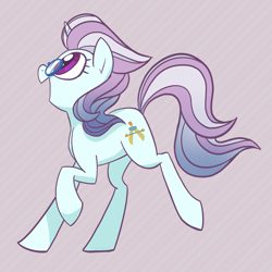 Size: 2048x2048 | Tagged: safe, artist:pfeffaroo, imported from derpibooru, north point, pony, unicorn, background pony, female, glasses, happy, high res, horn, mare, open mouth, profile, purple background, simple background, solo