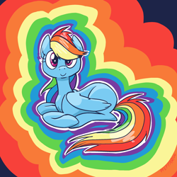 Size: 2048x2048 | Tagged: safe, artist:pfeffaroo, imported from derpibooru, rainbow dash, pegasus, pony, female, high res, mare, rainbow background, smiling, solo