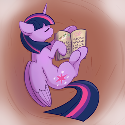 Size: 2048x2048 | Tagged: safe, artist:pfeffaroo, imported from derpibooru, twilight sparkle, alicorn, pony, book, bookhorse, eyes closed, female, high res, horn, lying down, mare, on side, open book, open mouth, profile, sleeping, solo, that pony sure does love books, twilight sparkle (alicorn), wings