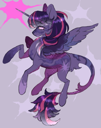 Size: 1155x1455 | Tagged: safe, artist:arsoniist, imported from derpibooru, twilight sparkle, alicorn, pony, blind, coat markings, female, horn, leonine tail, mare, queen twilight sparkle, solo, spread wings, tail, wings