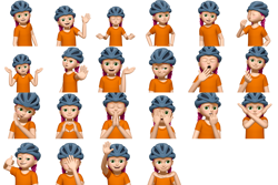 Size: 4914x3276 | Tagged: safe, sunny starscout, human, braid, braided pigtails, emoji, freckles, g5, helmet, humanized, ios, memoji, pigtails, roller skates, simple background, skates, white background, younger