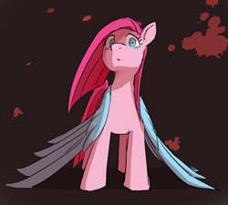 Size: 939x846 | Tagged: safe, artist:siemensohm, imported from derpibooru, pinkie pie, earth pony, pony, fanfic:cupcakes, crying, female, implied rainbow dash, looking at you, mare, pinkamena diane pie, solo, wings