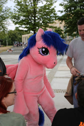 Size: 1824x2736 | Tagged: safe, artist:atalonthedeer, imported from derpibooru, firefly, human, 2015, fursuit, g1, galacon, irl, irl human, outdoors, photo, ponysuit