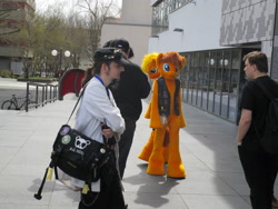 Size: 5152x3864 | Tagged: safe, artist:atalonthedeer, imported from derpibooru, oc, oc only, oc:qetesh, oc:reedycreek, oc:tracy swift, human, 2015, brony fair, fursuit, irl, irl human, outdoors, photo, ponysuit