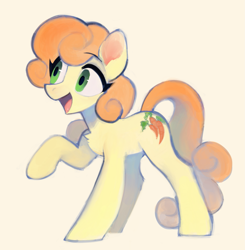 Size: 2007x2048 | Tagged: safe, artist:unclechai, imported from derpibooru, carrot top, golden harvest, earth pony, pony, cute, female, looking at someone, mare, open mouth, simple background, smiling, solo