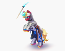 Size: 3000x2371 | Tagged: safe, artist:dipfanken, imported from derpibooru, oc, oc only, oc:steel prism, pony, unicorn, armor, horn, simple background, solo, sword, unicorn oc, weapon, white background