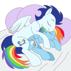 Size: 2598x2598 | Tagged: artist needed, safe, imported from derpibooru, rainbow dash, soarin', pegasus, pony, female, male, mare, shipping, sleeping, soarindash, stallion, straight